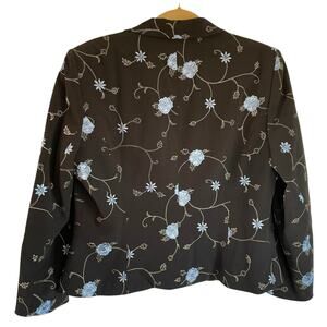 Judith Hart Black Blazer Blue Embroidered Floral Sz 12 Spring Summer Career Wear